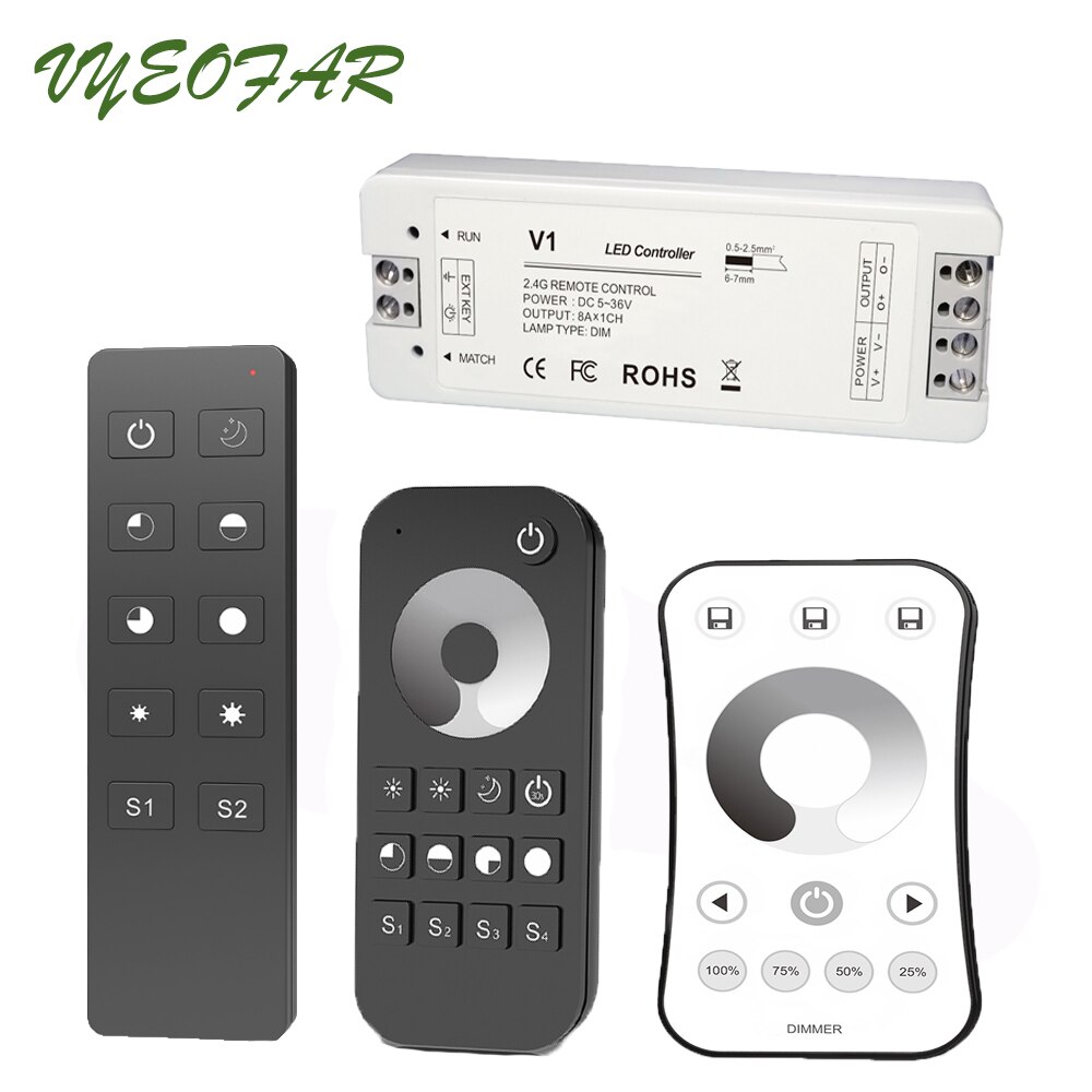 LED Strip Dimmer 12V 5V 24V 36V Input 8A Output PWM Wireless Receiver RF Remote Single Color String Tape Ribbon Light Dim