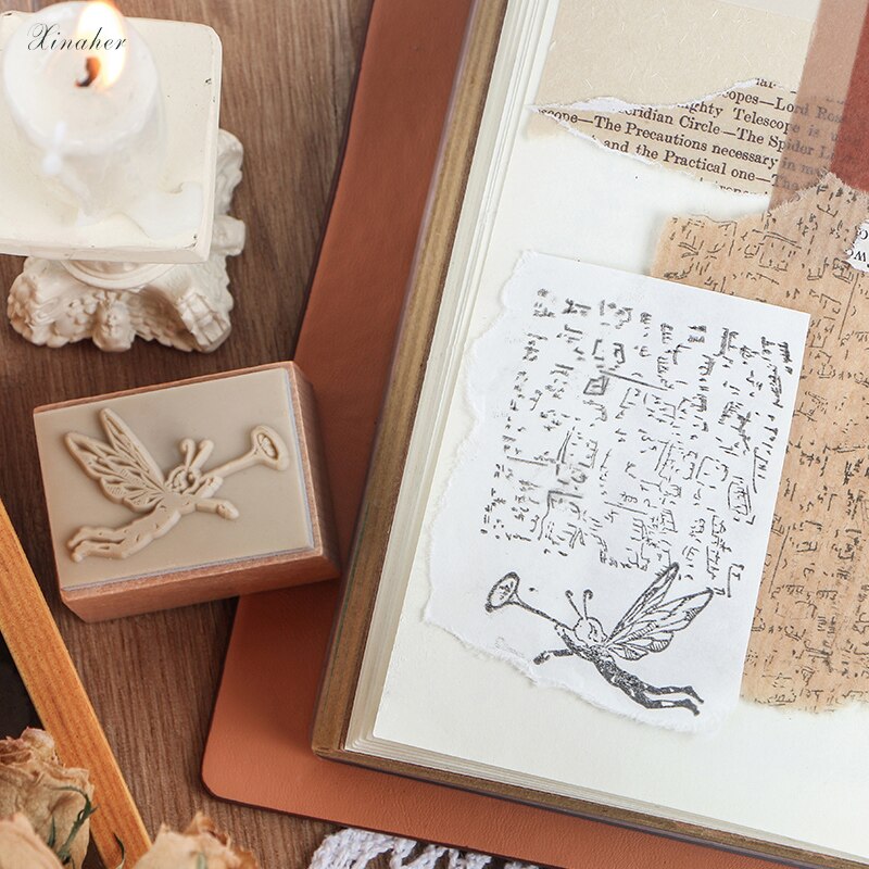 Sello XINAHER Vintage con movimiento de hongo para música, sellos de goma madera DIY para álbumes de recortes, papelería, sello estándar para álbum de recortes