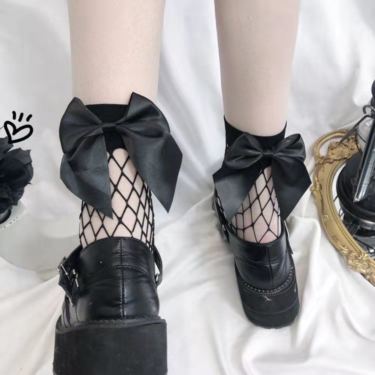 Calze da ragazza rete da pesca fiocco Lolita carino corto principessa dolce ragazza estate calze a rete calze donna maglia bambini: Black Bow Mesh socks