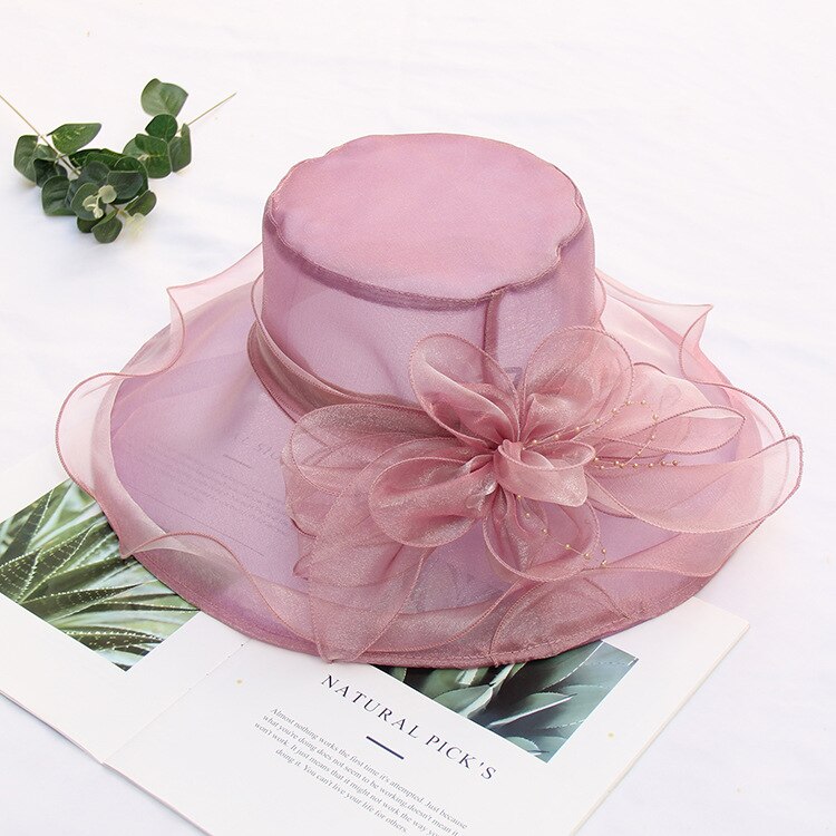 Chapeau de soleil pour femme, chapeau d'été en maille avec fleurs, grand chapeau de plage à large bord ondulé: 202 violets