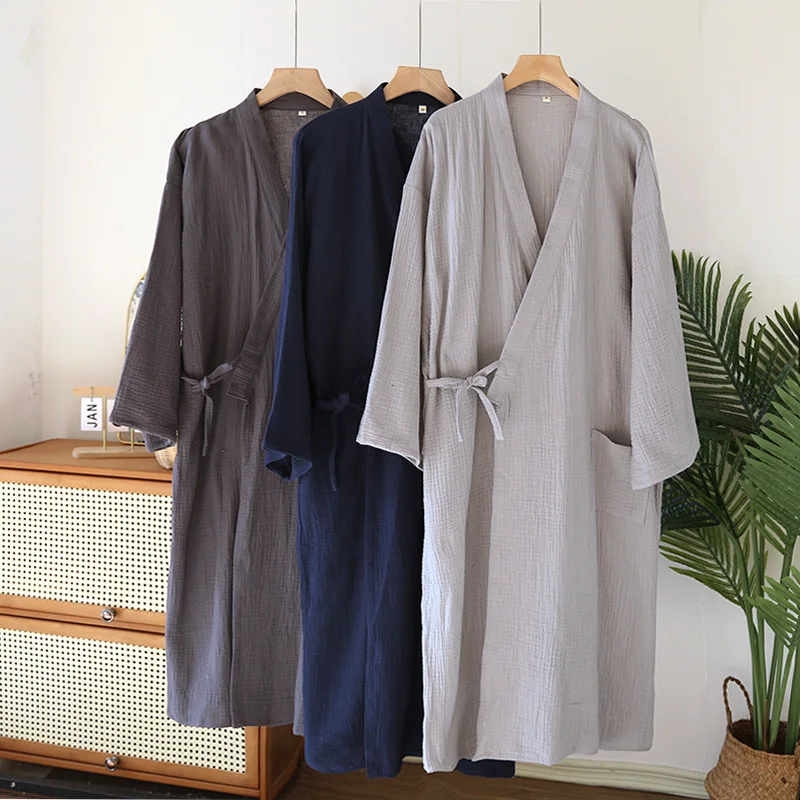 Japansk kimono-badekåpe sommerstil bomullsnattkjole for par hjemmeservice kvinnelig tynn stor størrelse herrekimonokåpe