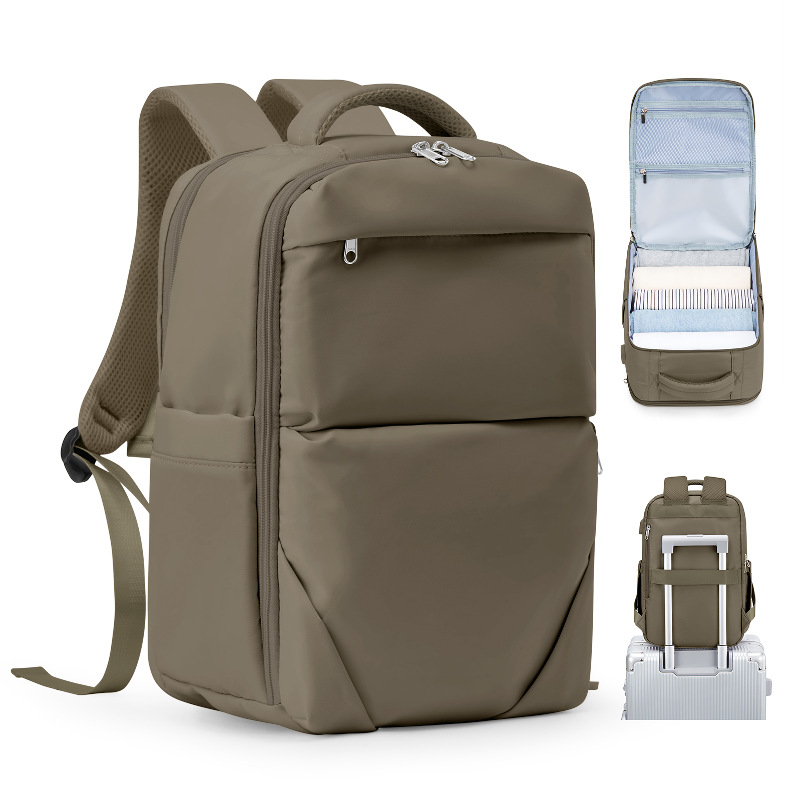 Bakcpack-maleta de viaje para mujer, bolsa de cabina de vuelo 40x20x25, mochila impermeable reforzada para viaje, de 14 pulgadas mochila para portátil, equipaje: Castaño