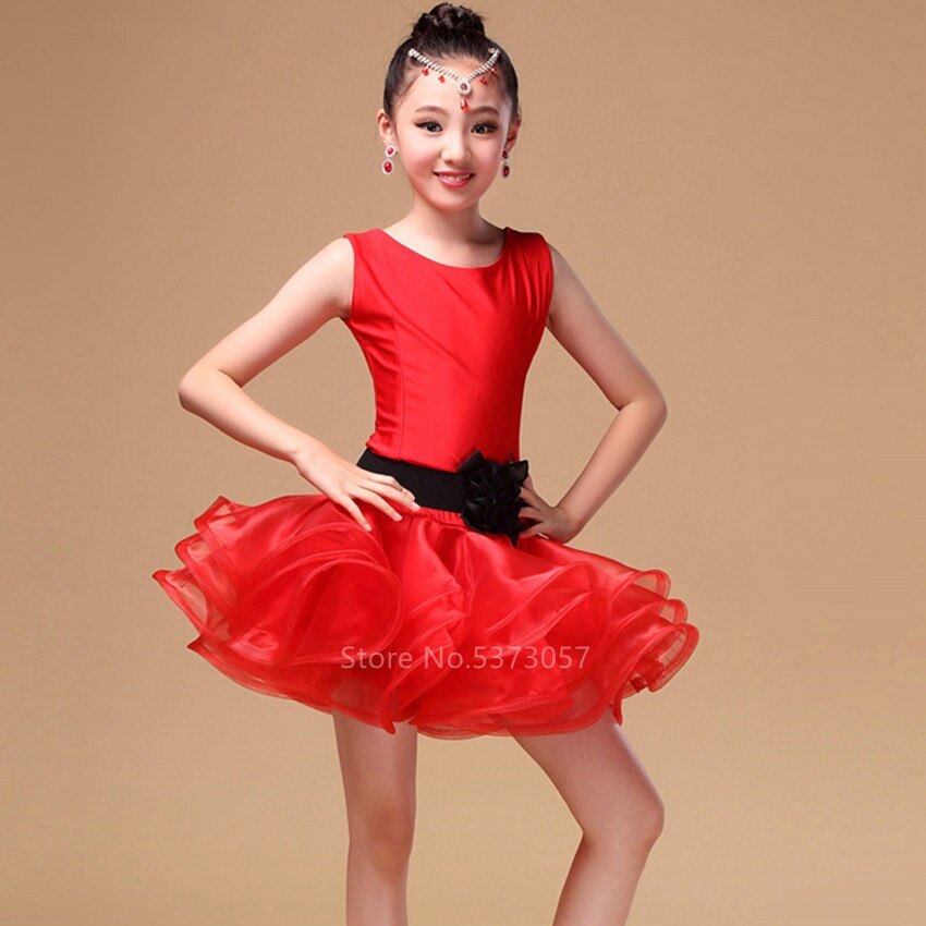 Vestido de baile latino de 100-160CM, tutú de salón, competición, disfraz de baile moderno para niña, ropa de práctica para bailar Salsa Tango: Color1 / Height 150CM