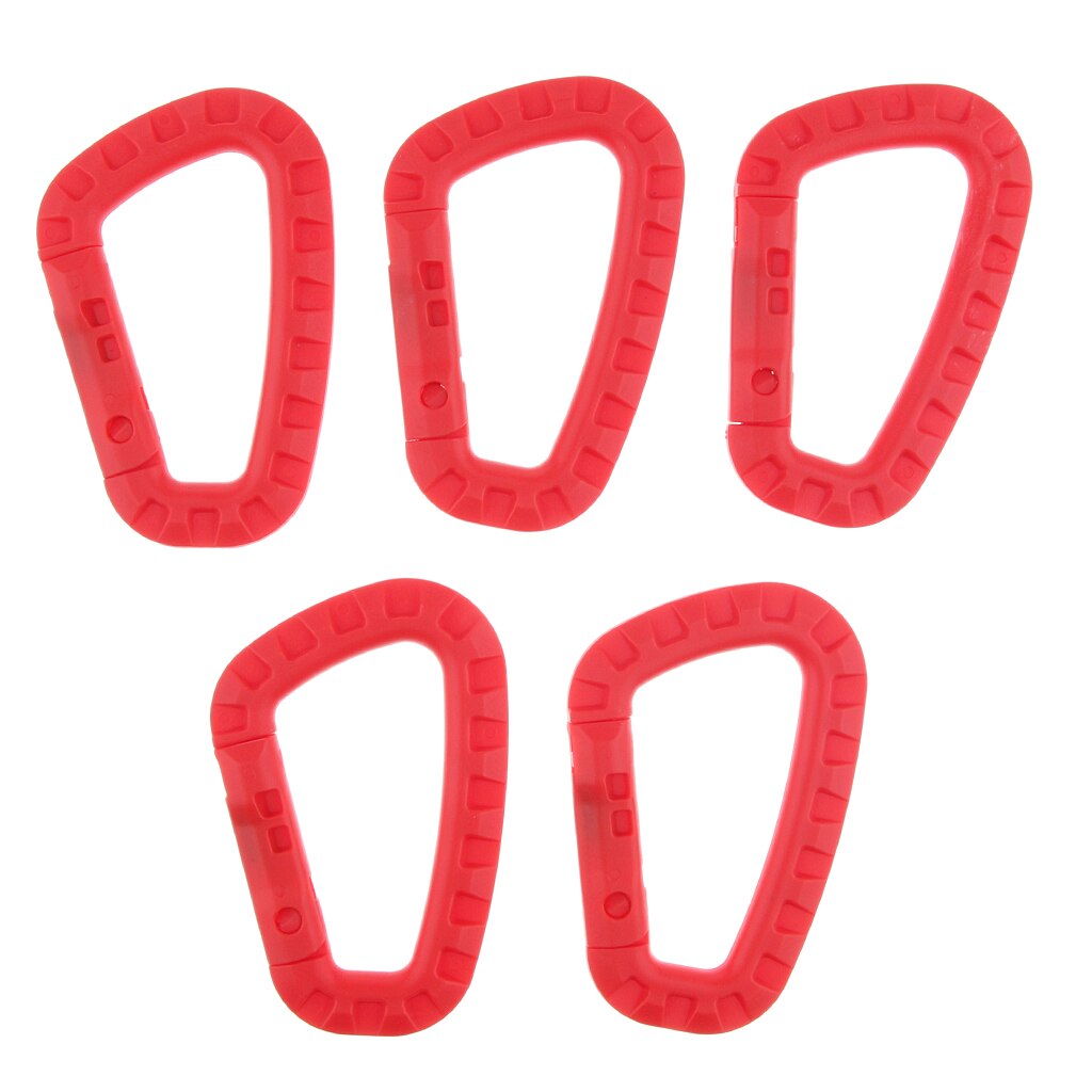 5Pcs Outdoor Carabiner D-Ring Key Chain Clip Hook Camping Plastic Buckle for Quickdraw, Travel Backpack, Bottle Holder: Red