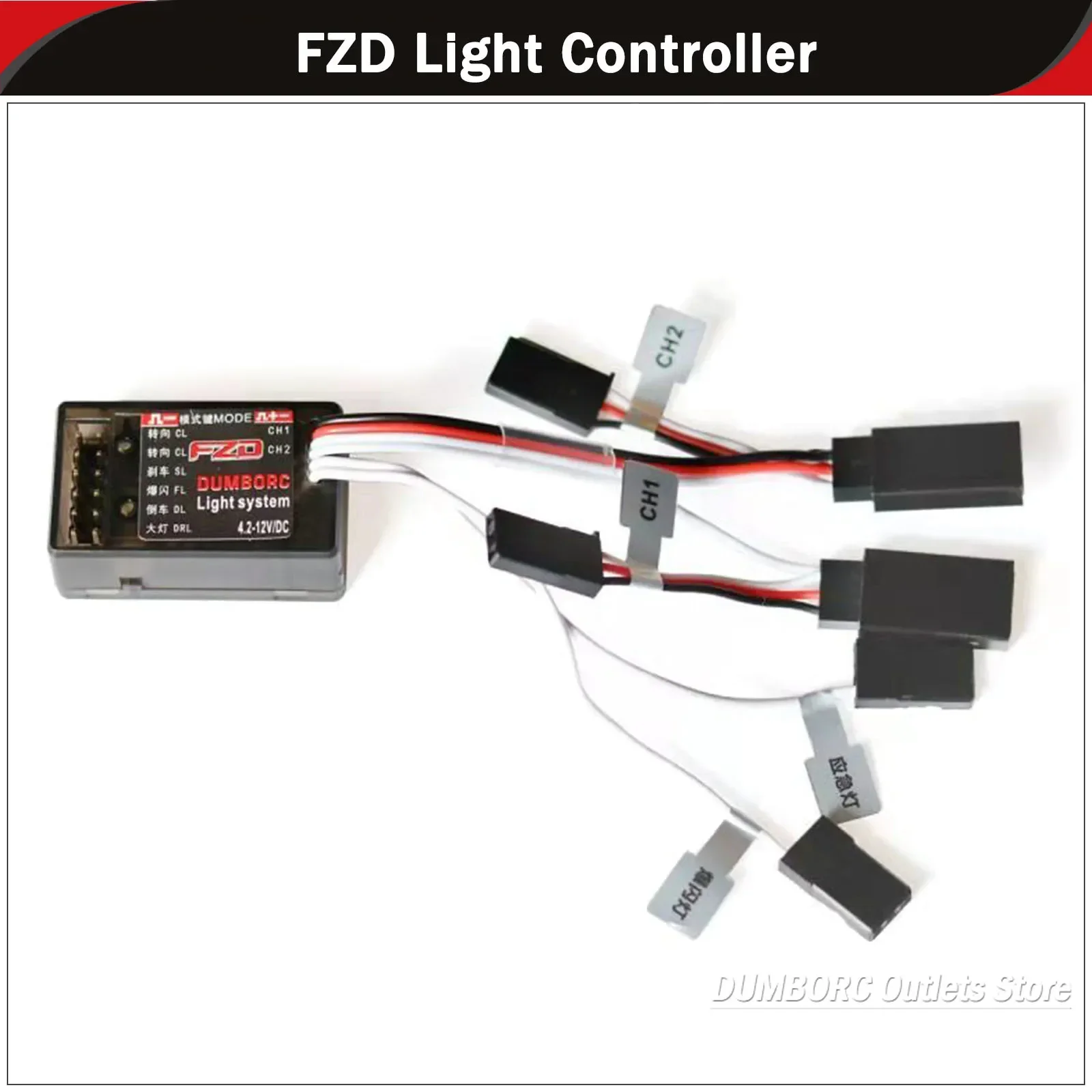 DUMBORC RC Car FZD Simulation Light Controller with 12 LED System Kit for 1/10 1/8 Truck Drift TAMIYA CC01 4WD Axial SCX10 Part: WHITE