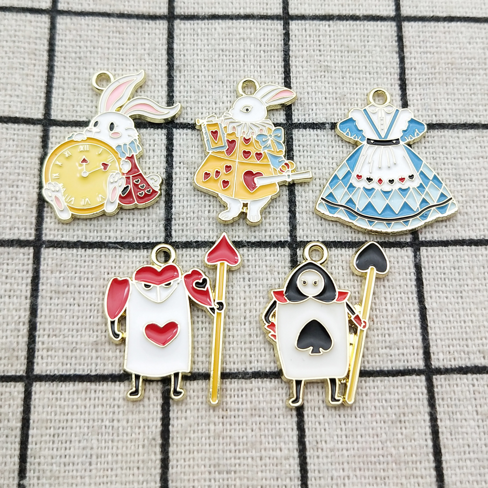 Alice Lapin Dessin Animé Horloge Charme, Accessoires De Bijoux, Boucle D'oreille En Émail, Pendentif, Bricolage, Fournitures De Direction, Alliage De Métal Plaqué Or, 10Pcs