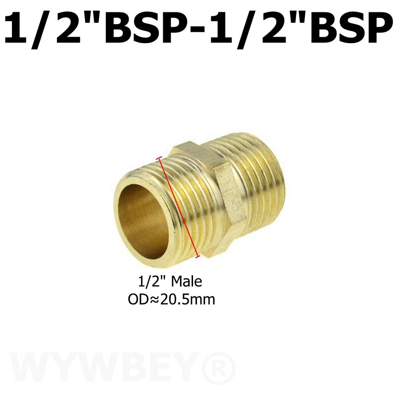 Messing sekskantet nippel rørfitting kobber adapter 1/8 1/4 3/8 1/2 3/4 han lige reduktionskoblingsforbindelse vand gas vvs samling: Dn15-dn15 04-04