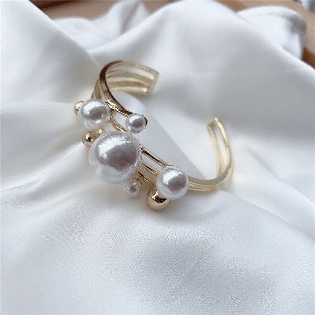 HUANZHI-pulsera de doble capa con perlas grandes y formas geométricas para mujer y niña, brazalete hueco, de joyería para , novedad de: 5