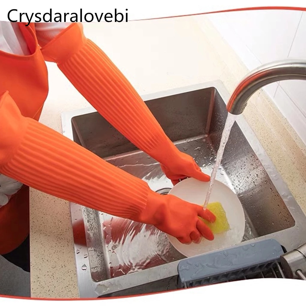 45/55cm vandtætte husholdningshandsker varm opvaskemiddel handske vandstøv stop rengøring lange gummihandsker husarbejde køkkenredskaber