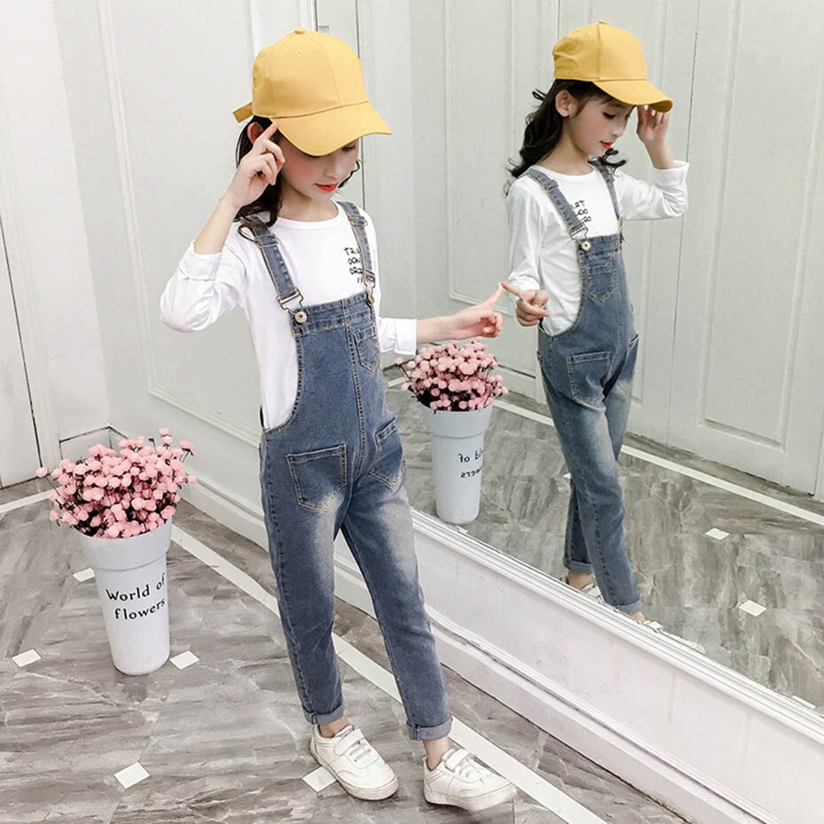 Vår höst barn flickoverall casual långa byxor solida jumpsuits för tonåringar barnkläder byxor med rem 6 8 10 12 14