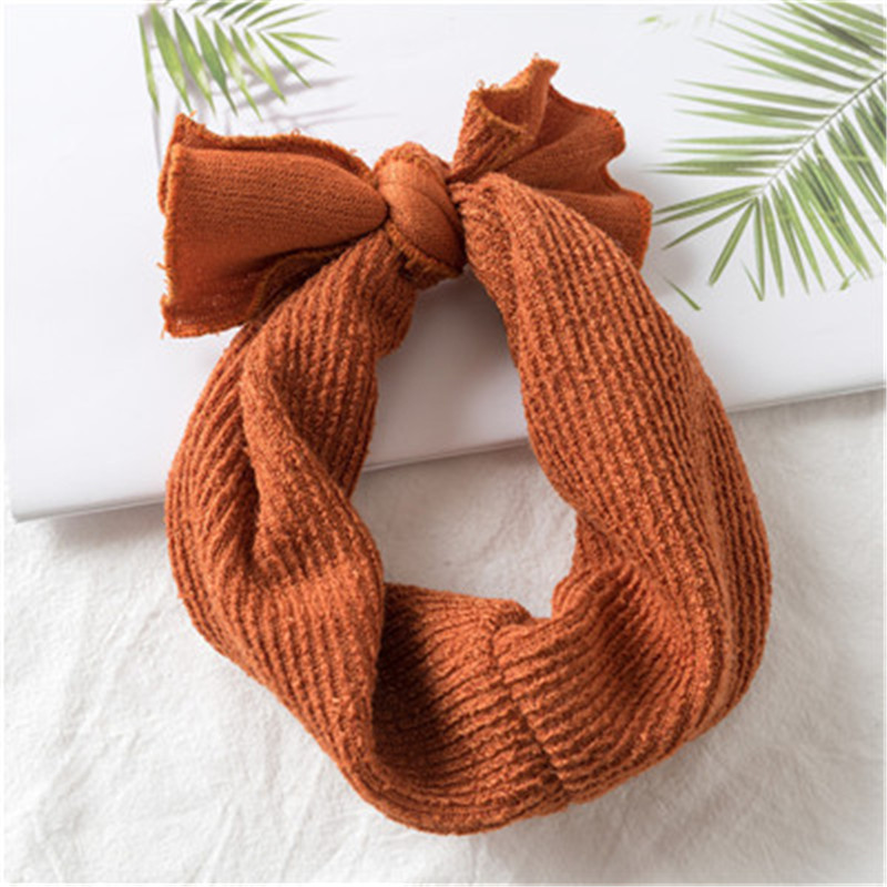 1 PC Winter Warm Ear Warmer Headwrap Xmas Girls' Crochet Headband Knitted Bow Hairband Hair Band Accessories: Orange