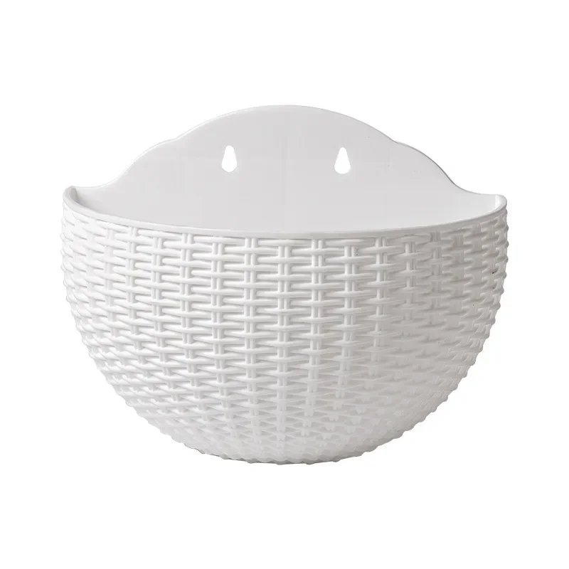 Blumentopf, exquisiter Wandkorb aus Kunststoff, Blumentopf zum Aufhängen, für Höhle Außenbereich, Garten, Balkon, Pflanzgefäß, Eimer, Heimdekoration: WEISS / Groß
