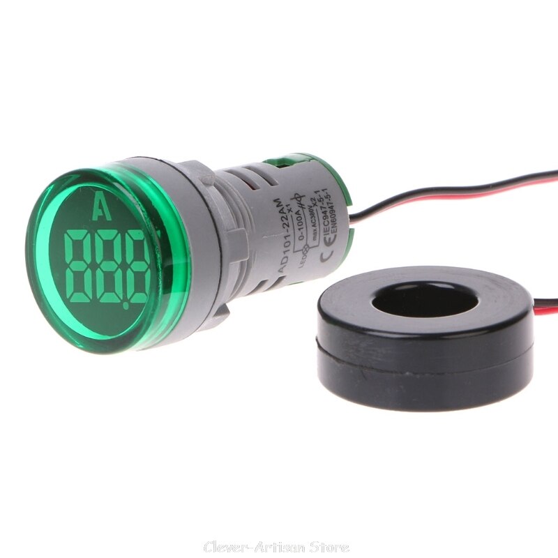 AC220V 22mm Digital Ammeter 0-100A Current Monitor Meter Signal Lamp Amperemeter Au 27 20: green