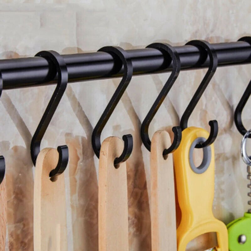 Kitchen Rail Rack Wall Mounted Utensil Hanging Rack Hanger 6 Hooks Holder Tool