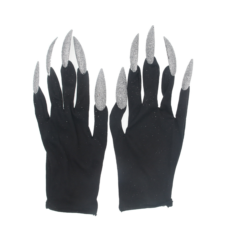Coole Halloween Handschoenen Ghost Claw Dress Up Korte Handschoenen Mode Zwarte Lange Nagels Cosplay Halloween Grappige Handschoenen Accessoires: Zilver