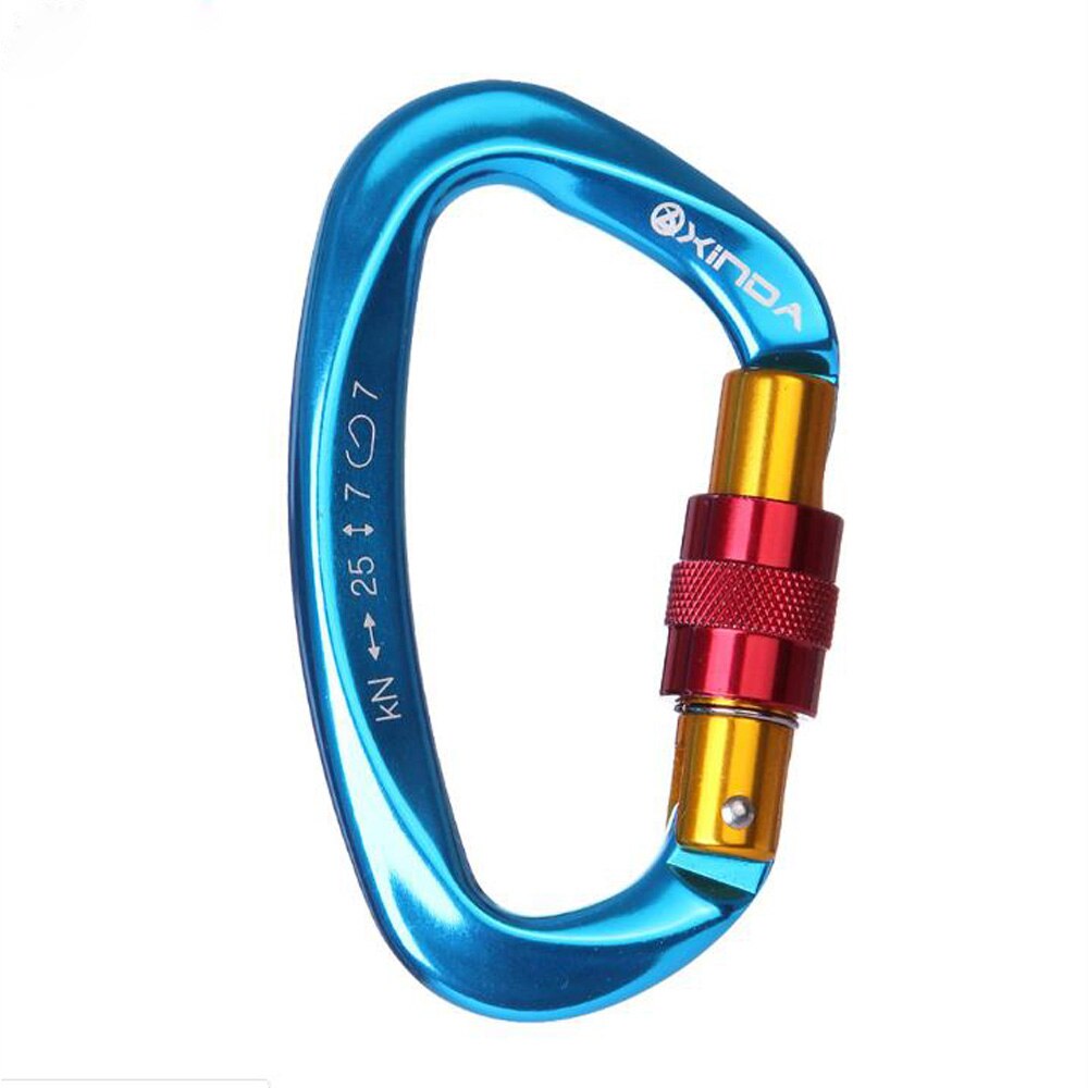 XINDA 25KN Mountaineering Caving Rock Climbing Carabiner D Shaped Safety Master Screw Lock Buckle Escalade Equipement: Blue