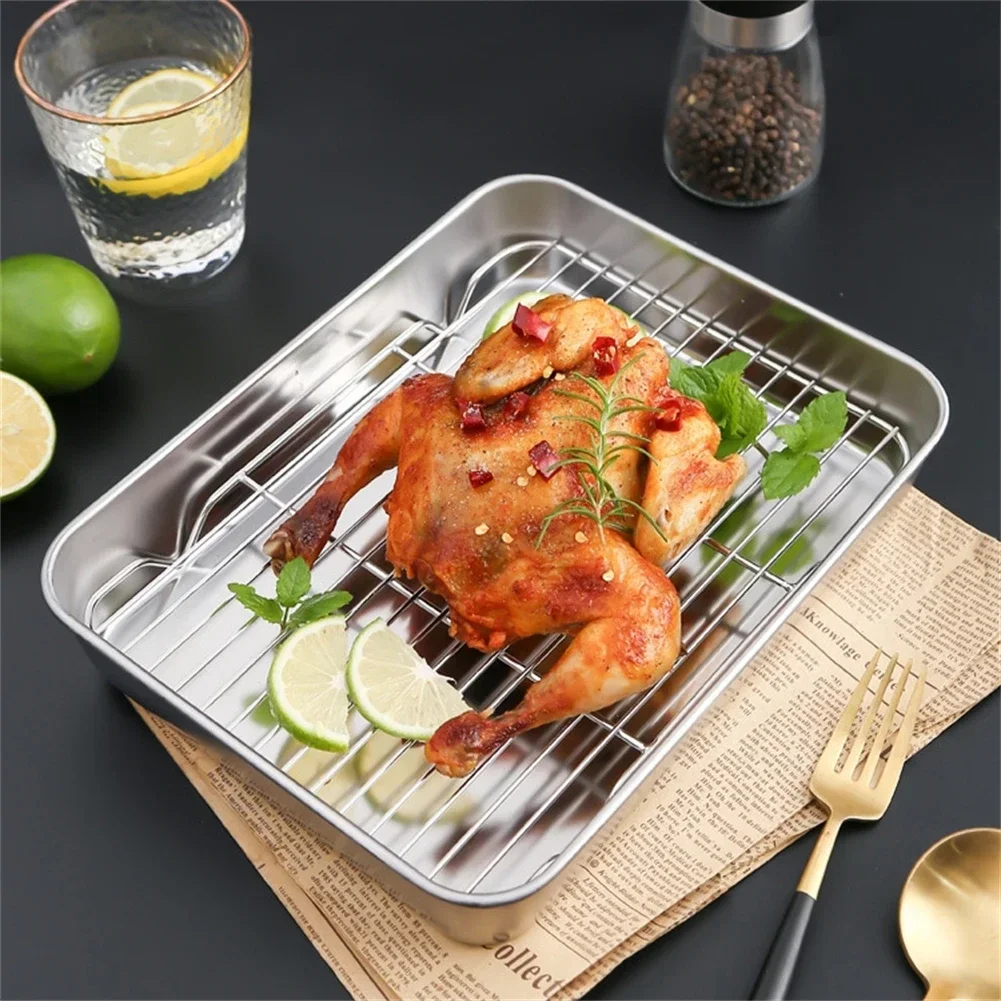 Bandeja para hornear de acero inoxidable con cubierta de rejilla de refrigeración para cocina, hornear, barbacoa, placa para horno, herramientas para asar