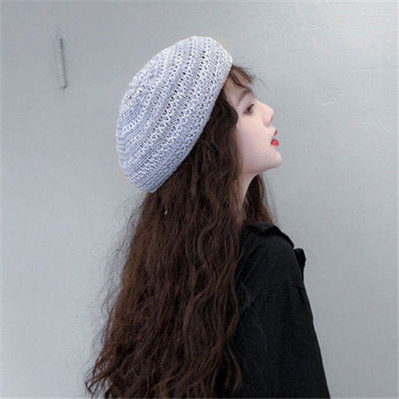 Foux Baret Stro Vrouwen Zomer Mesh Ademende Hoed Gebreide Koreaanse Stijl Franse Baret Dames Vrouwelijke Verstelbare Touw