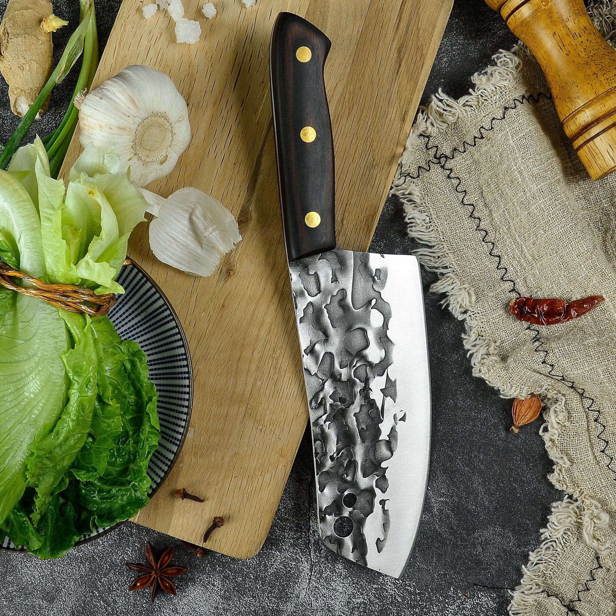 Juego de cuchillos de carnicero para cocina, afilador completo de acero inoxidable de 7 pulgadas, accesorio de cocina para picar carne y pescado, caja de