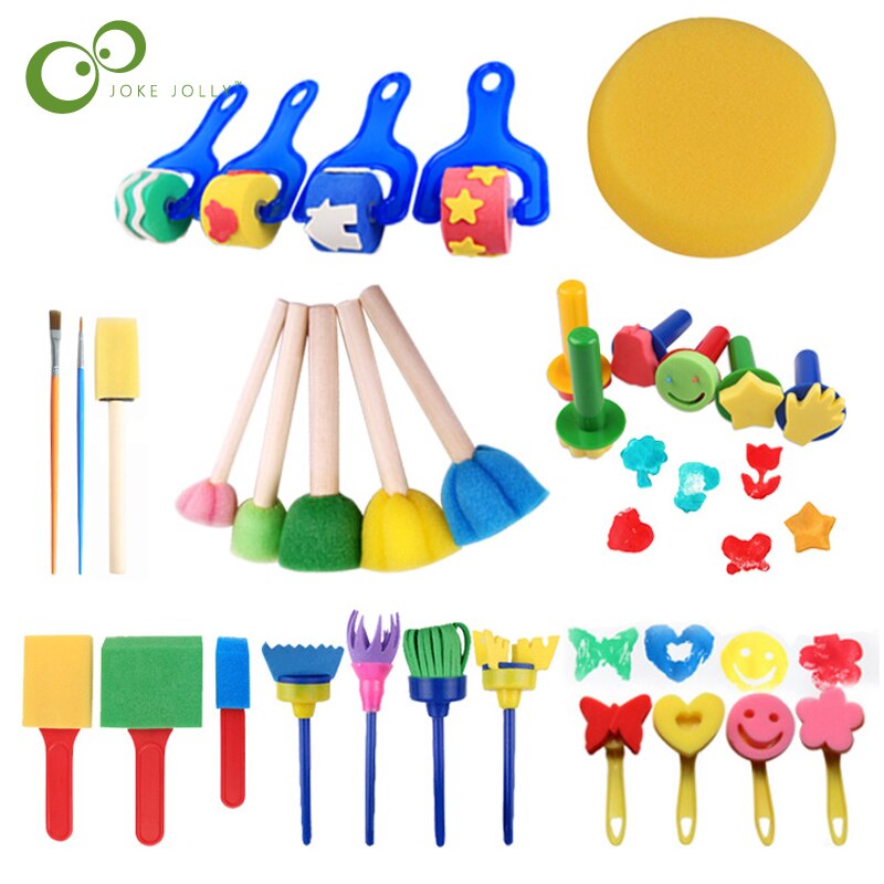 30Pcs Kinderen Schilderen Spons Stempel Set Diy Kleuterschool Schilderen Tools Vroeg Onderwijs Graffiti Seal Roller Spons Borstel Ddj