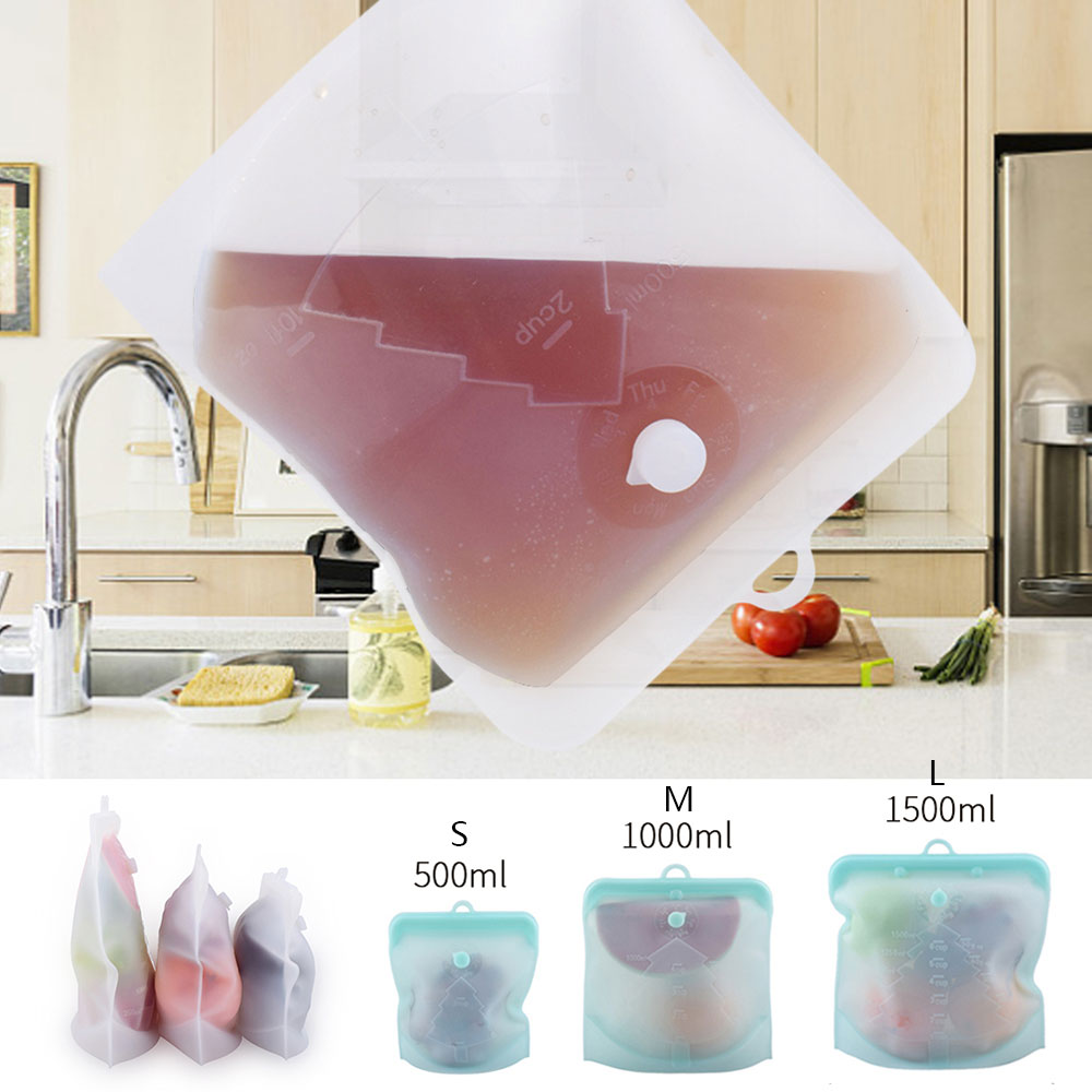Bolsa de silicona reutilizable para alimentos, bolsa Ziplock para aperitivos, frutas y verduras, sándwich, a prueba de fugas, contenedor de alimentos de cocina, 1 ud.