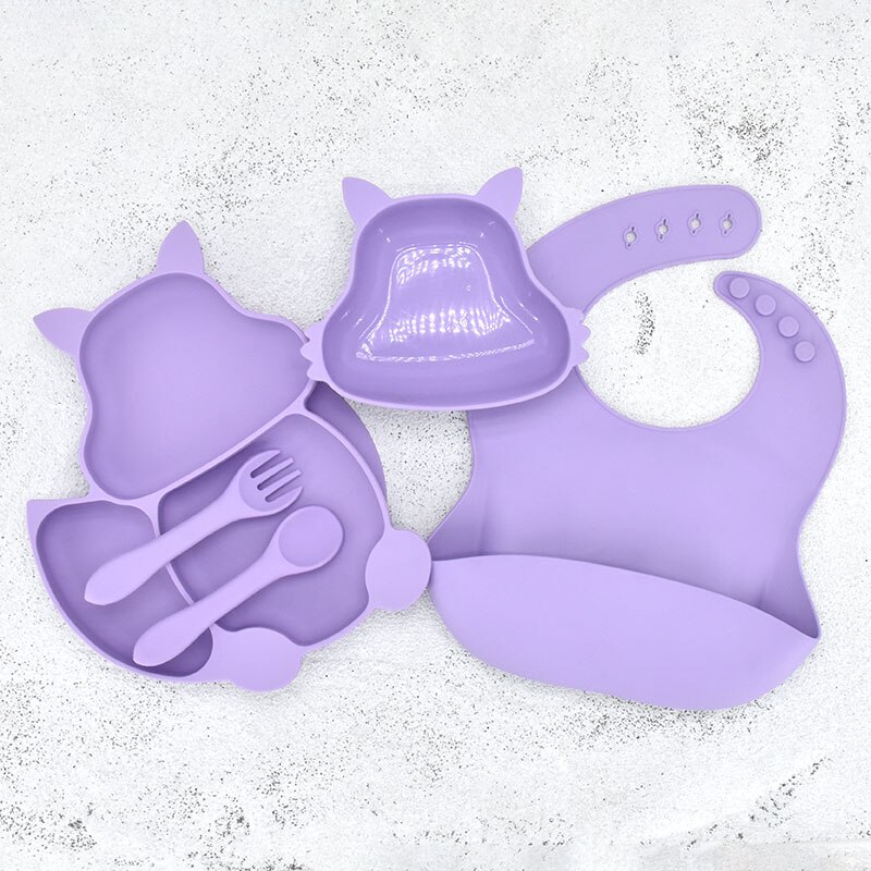 Juego de vajilla de silicona para bebé, platos de grado alimenticio, forma de Animal, plato para niños, sin BPA, antideslizante, 5 unids/set