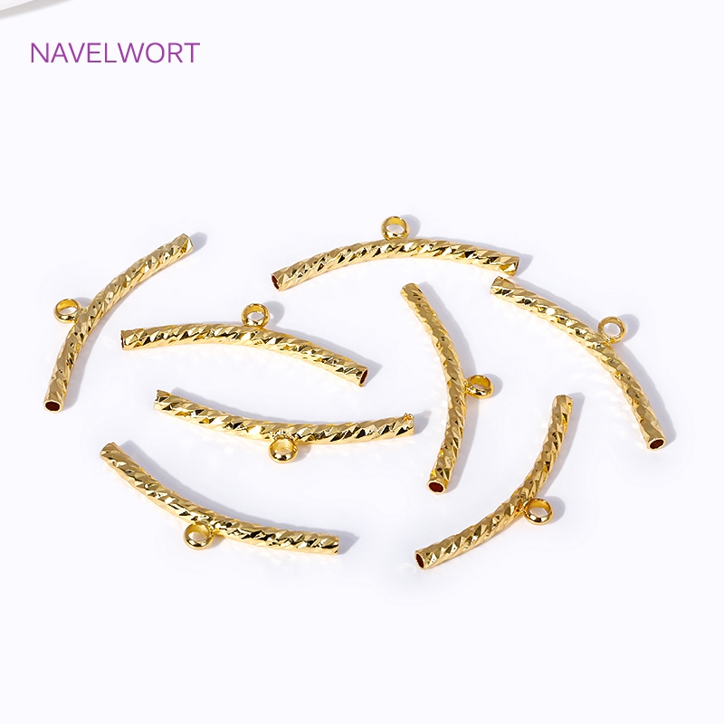 2mm*25mm 18K Gold Plated Corrugated Curved Long Tube Beads Connectors Bails For DIY Jewelry Making Bracelet Necklace Accessories