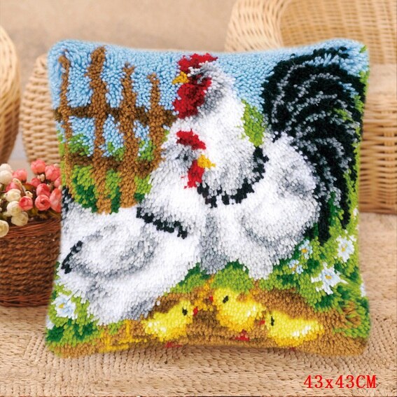 Loquet crochet tapis Kits mignon licorne loquet crochet Animal Foamiran tapis broderie oreiller coussin bouton paquet kussen knooppakket: ABZ339