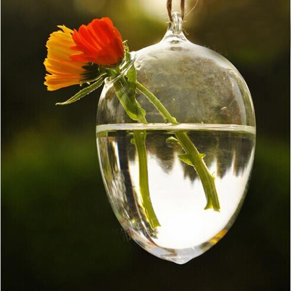 Klar egg form glass hengende vase flaske potte blomst hjem bryllup hage dekor hengende vegg vase planter container dinosaur egg