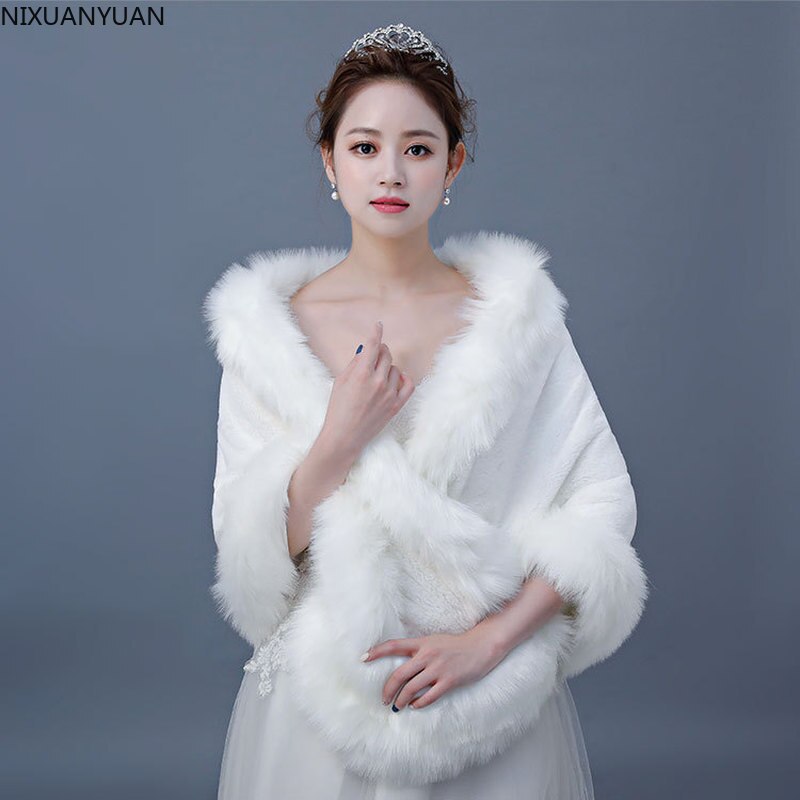 Manteau d'hiver de mariée en fausse fourrure, châle enveloppant pour femme, manteau de mariage, veste Boleros, cape
