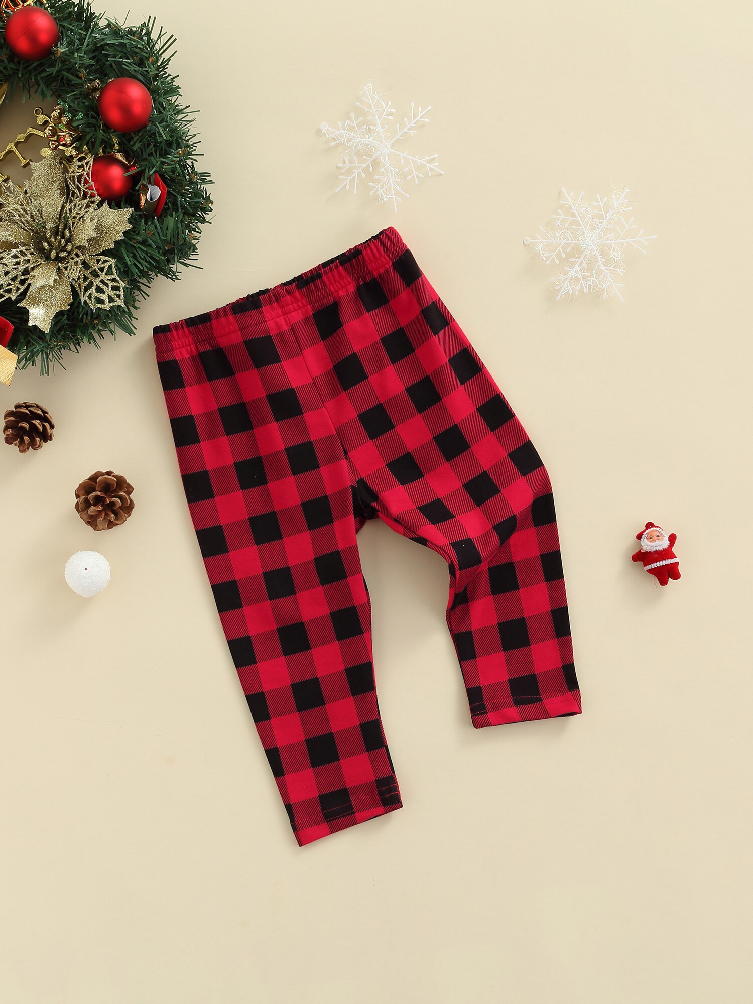 Pantalones de Navidad para bebé, niña y niño, pantalón con estampado de cuadros, cintura elástica, rectos/acampanados
