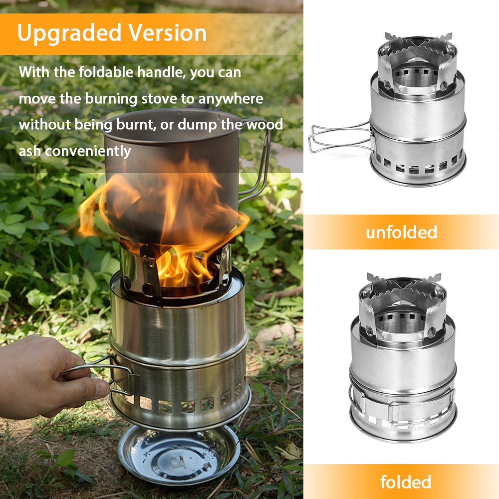 Large Size Camping Wood Stove Portable Gas Firewood Burning Stove Outdoor Picnic BBQ Cooking Camping Stove Backpacking Furnace: Y6046 Upgraded