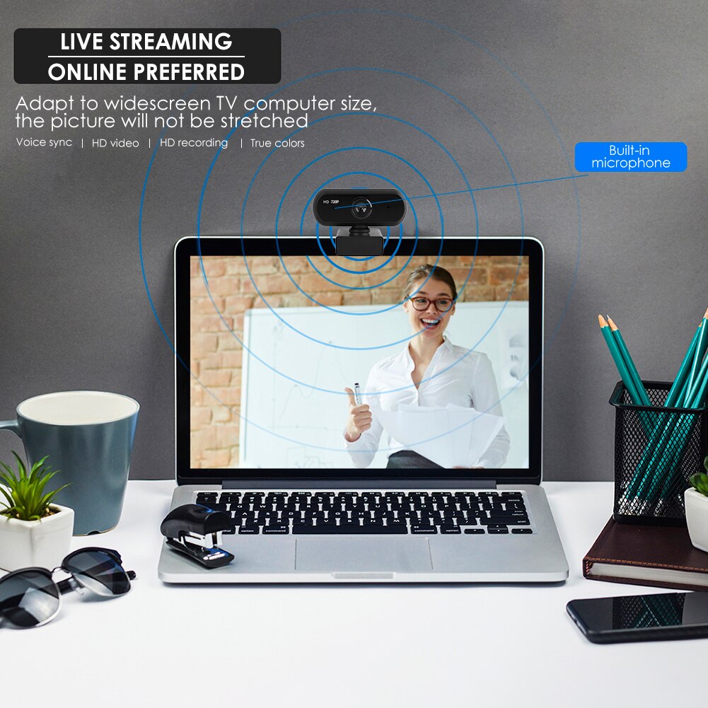 720P HD Web Camera with Microphone USB Driver Free Webcam for iMac Win 10 8 7 Digital USB Video Recorder Home Office