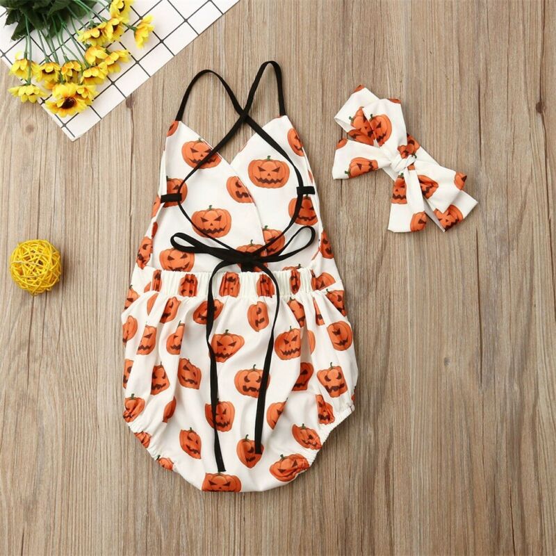 Pudcoco Summer Halloween Baby Newborn Boy Girl Infant Romper Bodysuit Clothes Outfit Headband Suit