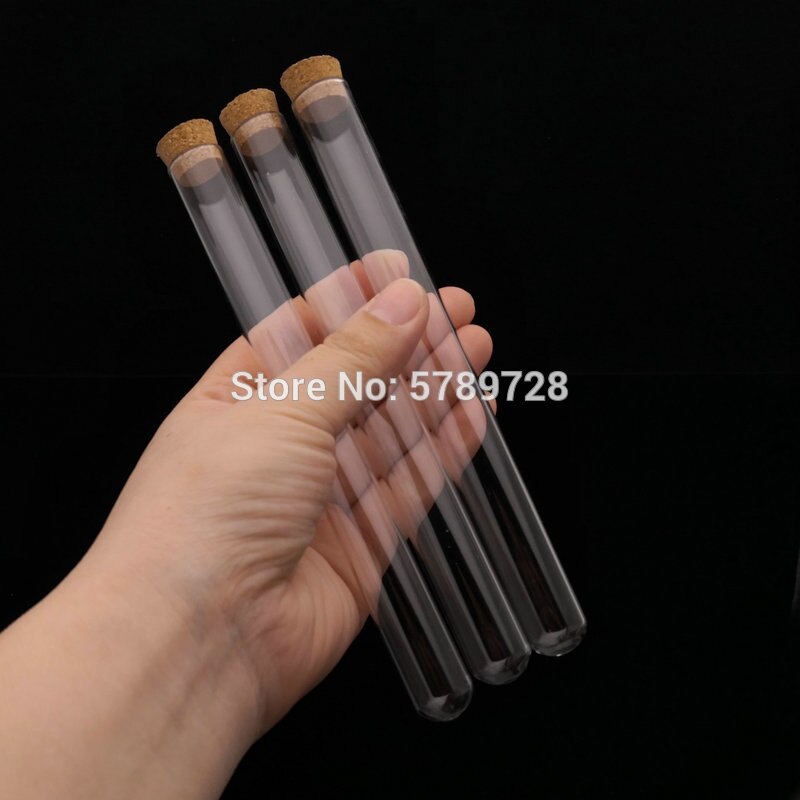 10pcs 18x180mm Glass round bottom test tube with cork stopper,Thickened flat - mouth lab test tubes Used in school chemistry lab