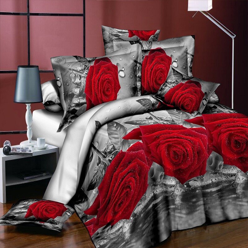 3d romantic wedding rose bedding set duvet cover pillow case queen twin size bed linen set
