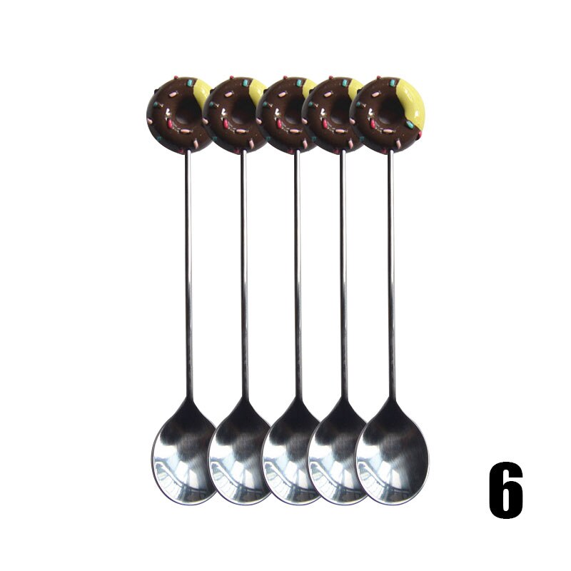 5pcs Kitchen Stainless Steel Doughnut Donuts Coffee Tea Spoon Set/Stirring Stick/Fruit Dessert Pastries Fork Set Donut fork spoo: 6