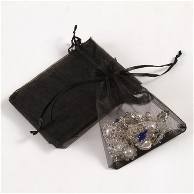 50 sztuk (13x18cm)Organza opakowanie na biżuterię upominek cukierki wesele Goodie pakowanie sprzyja ciasto słodycze woreczki torby obecne: Black
