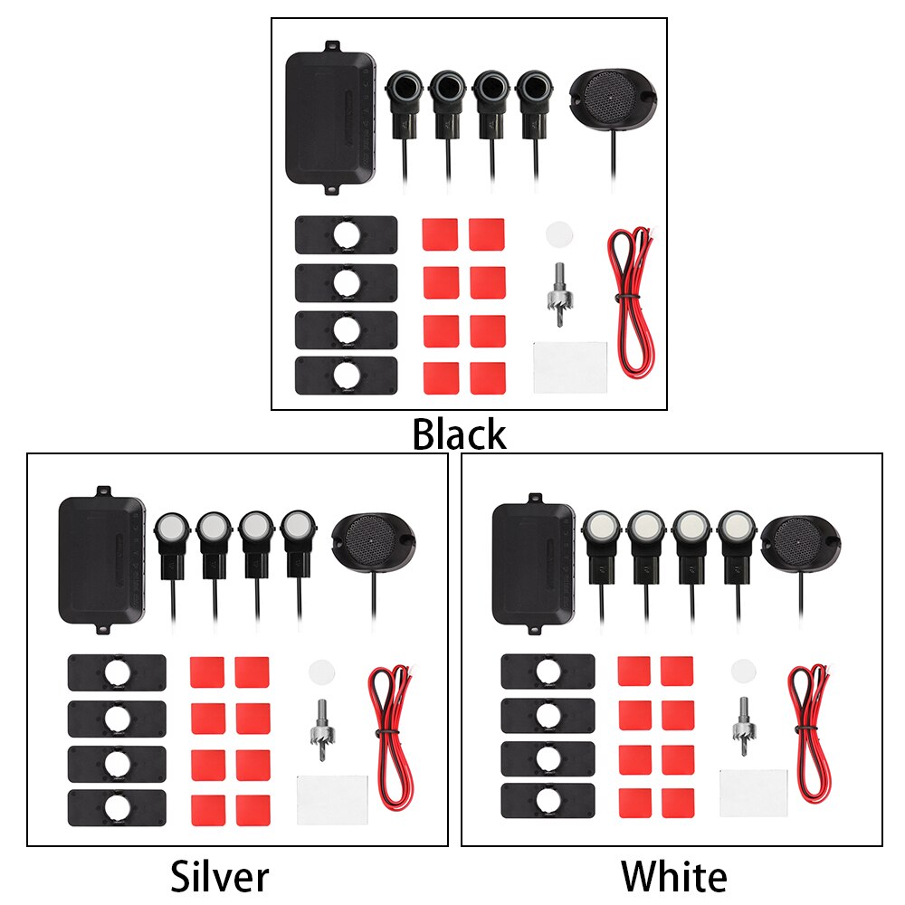 Sensores de aparcamiento para coche, sistema parktronic, 4 Uds., sensores planos, marcha atrás, sonido de alarma, sonido ajustable