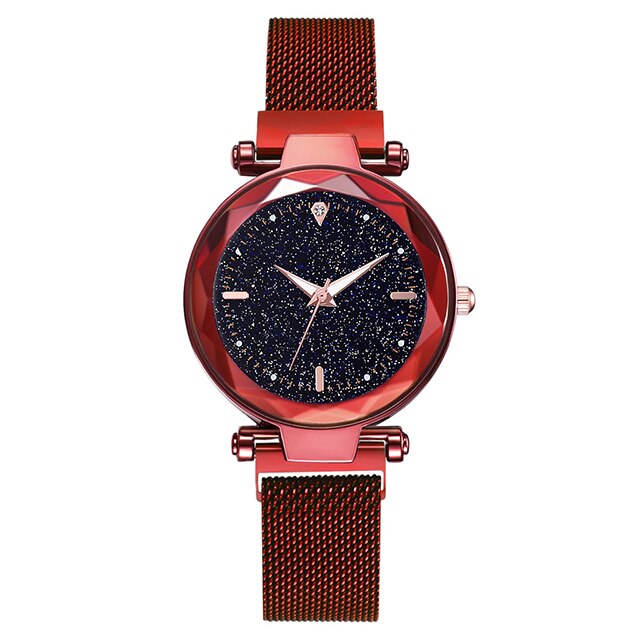 Luxe vrouwen Magnetische Horloges Dames Prisma oppervlak Sterrenhemel Klok Armband Quartz Horloges Relogio Feminino: Red