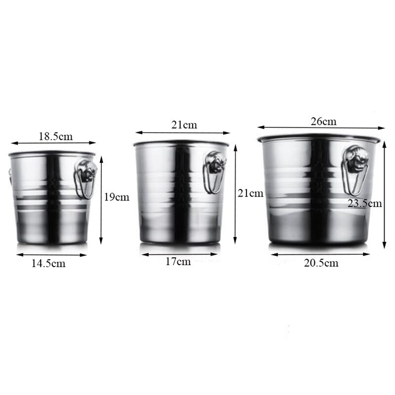 Stainless Steel Silver Ice Bucket Thick Ice Holder Container for Party Champagne Wine Barrel Bar Tools