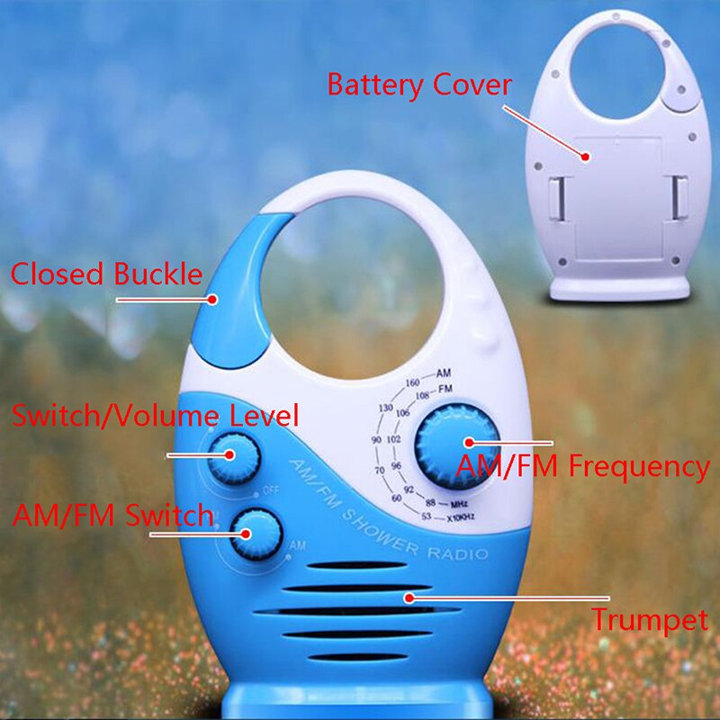 Waterproof Portable FM AM Radio Shower Music Hanging Radio Suit Bathroom Bath Cabin Black Powerful Hi-Fi Speakers Radio Operated