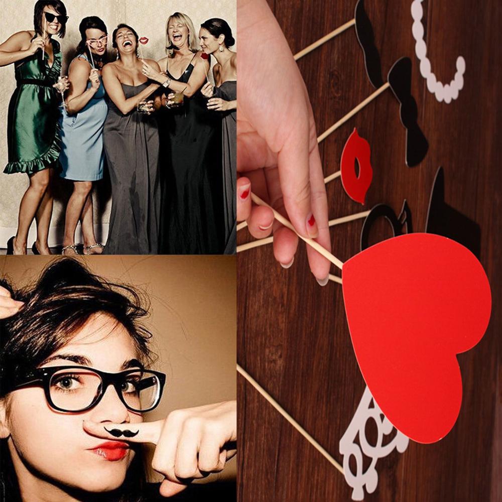 44pcs DIY Photo Booth Props Funny Wedding Photo Props With A Bamboo Stick Moustache Lips Christmas Party Top