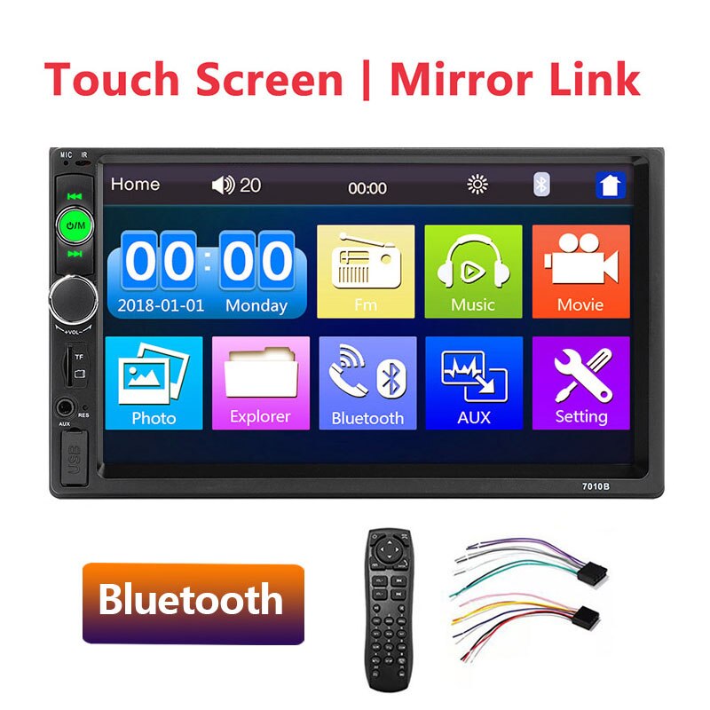 Autoradio car  mp5 player apple carplay android auto touch screen spejl link universal 2 din 7 tommer hd reversing bluetooth tf usb: 7010b