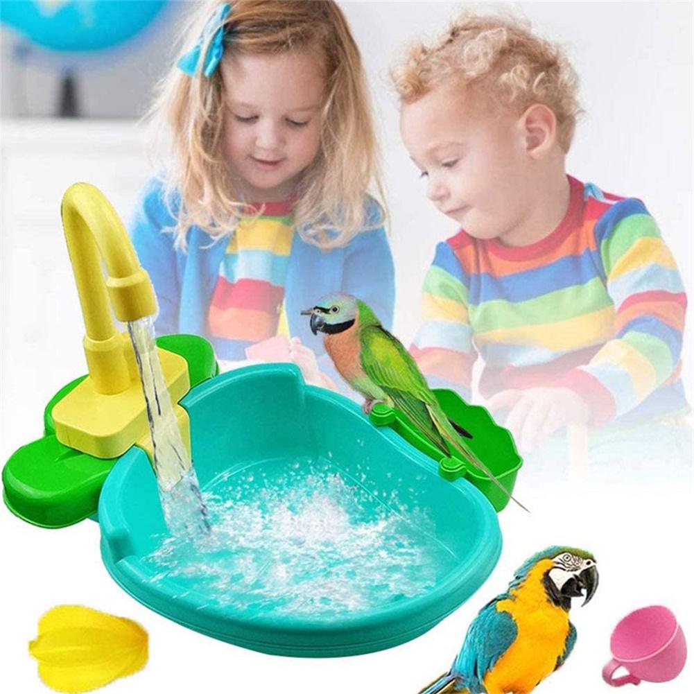Vogel Bad Met Kraan Huisdier Papegaaien Parkiet Valkparkiet Fonteinen Spa Zwembad Douche Multifunctionele Speelgoed Schoonmaken Tool