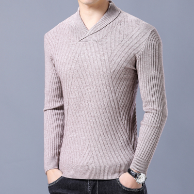 Autumn Mens Sweaters Cotton Knitted Royal blue Black Color Brand Clothing For Man's Slim Fit Knitwear Male Wear Pullovers: Khaki / XL