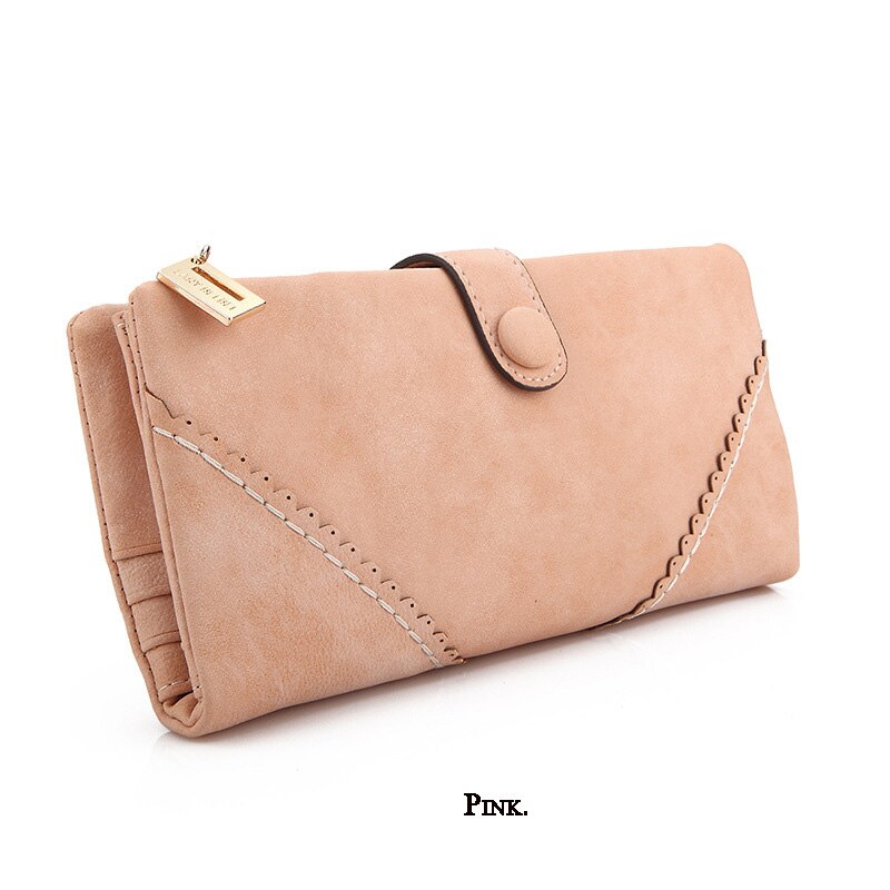 Retro Matte Stiksels Portemonnee Vrouwen Lange Portemonnee Clutch Vrouwen Casual Hasp Dollar Prijs Portemonnee Handtas: Roze