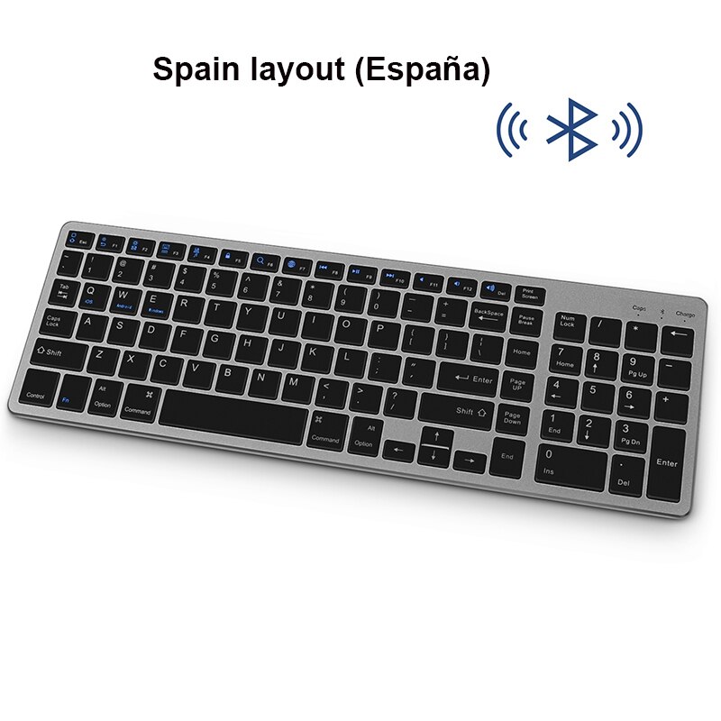 Jelly Comb-teclado inalámbrico Bluetooth delgado para tableta, portátil, Smartphone, iPad, teclado inalámbrico recargable con tecla numérica: Black Spain layout