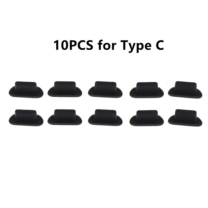 10Pcs Silicone Telefoon Stof Plug Poort Opladen Rubberen Pluggen Stofdicht Cover Cap Voor Iphone 13 12 Pro Max Samsung xiaomi Google Lg: 10 Black for Type C