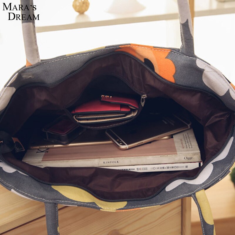 Mara Traum Damen Einzel Schulter Strand Taschen Wasserdichte Leinwand Zipper Faltbare Floral Gedruckt Stirp Einkaufstasche Tote Frauen